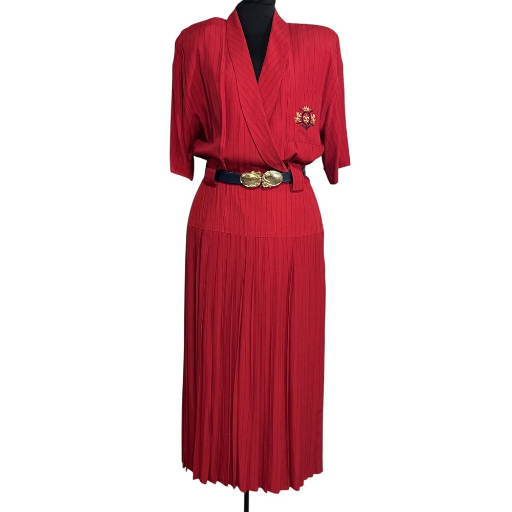John Roberts Vintage Pinstripe Pleated‎ Dress Belted 9-10